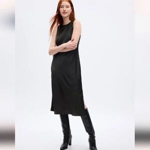 Black Satin Midi Dress